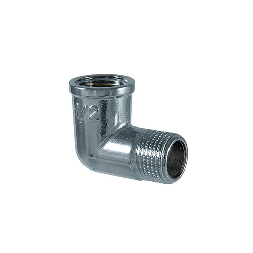 Verchroomde Messing Knie 2092 3/8 buitendraad/binnendraad