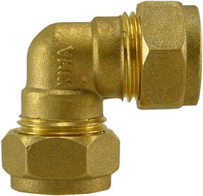 Knelkoppeling knie Kiwa Gastec 22 mm messing